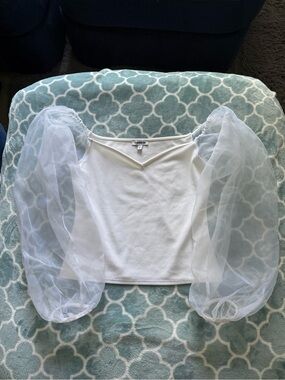 BRAND NEW Express White Puff-Sleeve Sheer Top